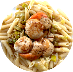 Pâtes poireaux/St-Jacques